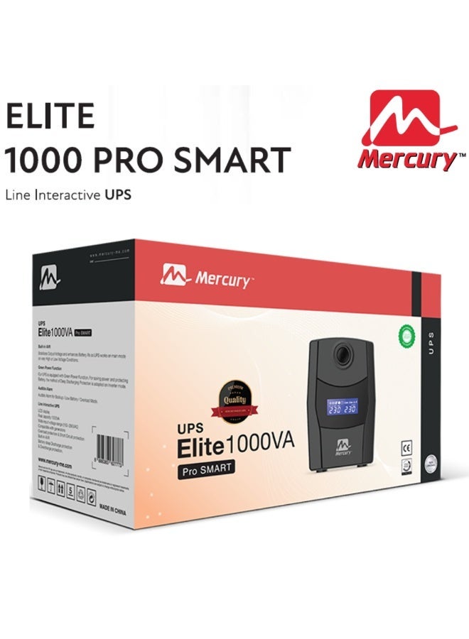 Mercury Elite 1000 Pro Smart UPS, Line Interactive, 1KVA/600W, 230V, LCD Display, 3 Outlets - Image 2